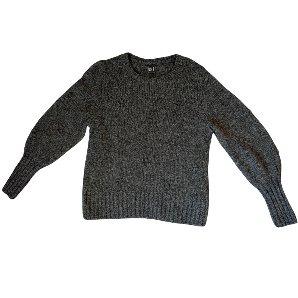 Gap Bobble Cluster Crewneck Sweater Charcoal Heather Grey Wool Alpaca Blend S